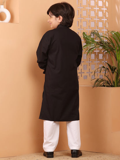Nabia Black Solid Embroidered Kurta Pajama Set for Kids Boys
