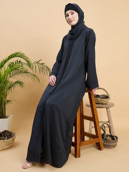 Olive Black Front Open Dubai Abaya Burqa with Matching Hijab