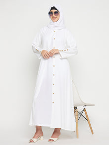 Front Open White Rayon Abaya Burqa with Black Hijab