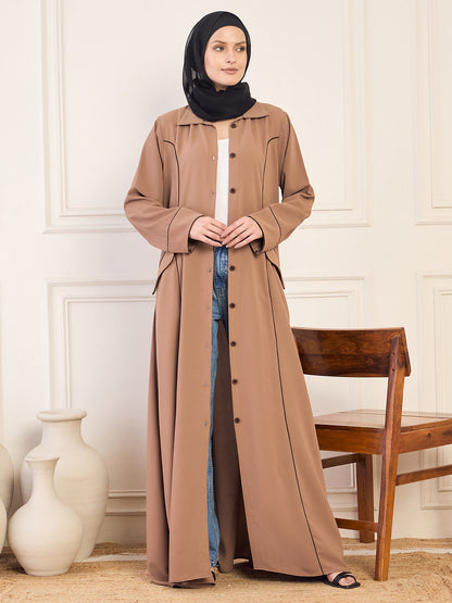 Nabia Rust Front Open Coat Abaya with Black Georgette Hijab
