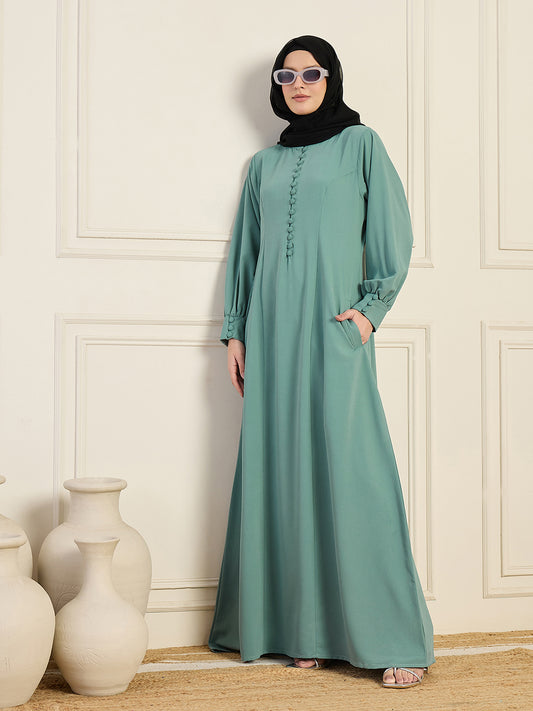 Nabia Sea Green Aline Abaya with Black Georgette Hijab