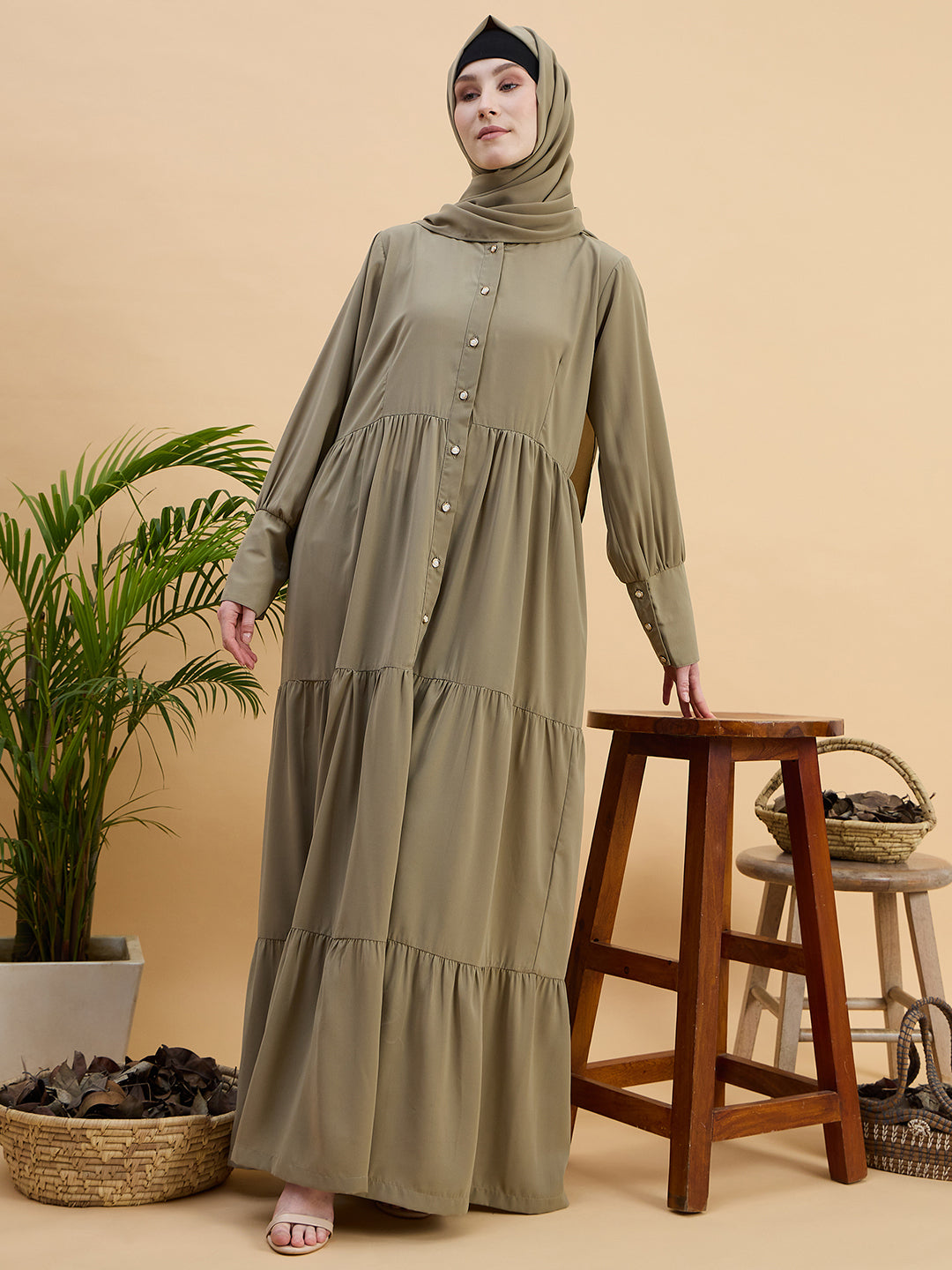 Women’s Beige Abaya Burqa with Matching Hijab