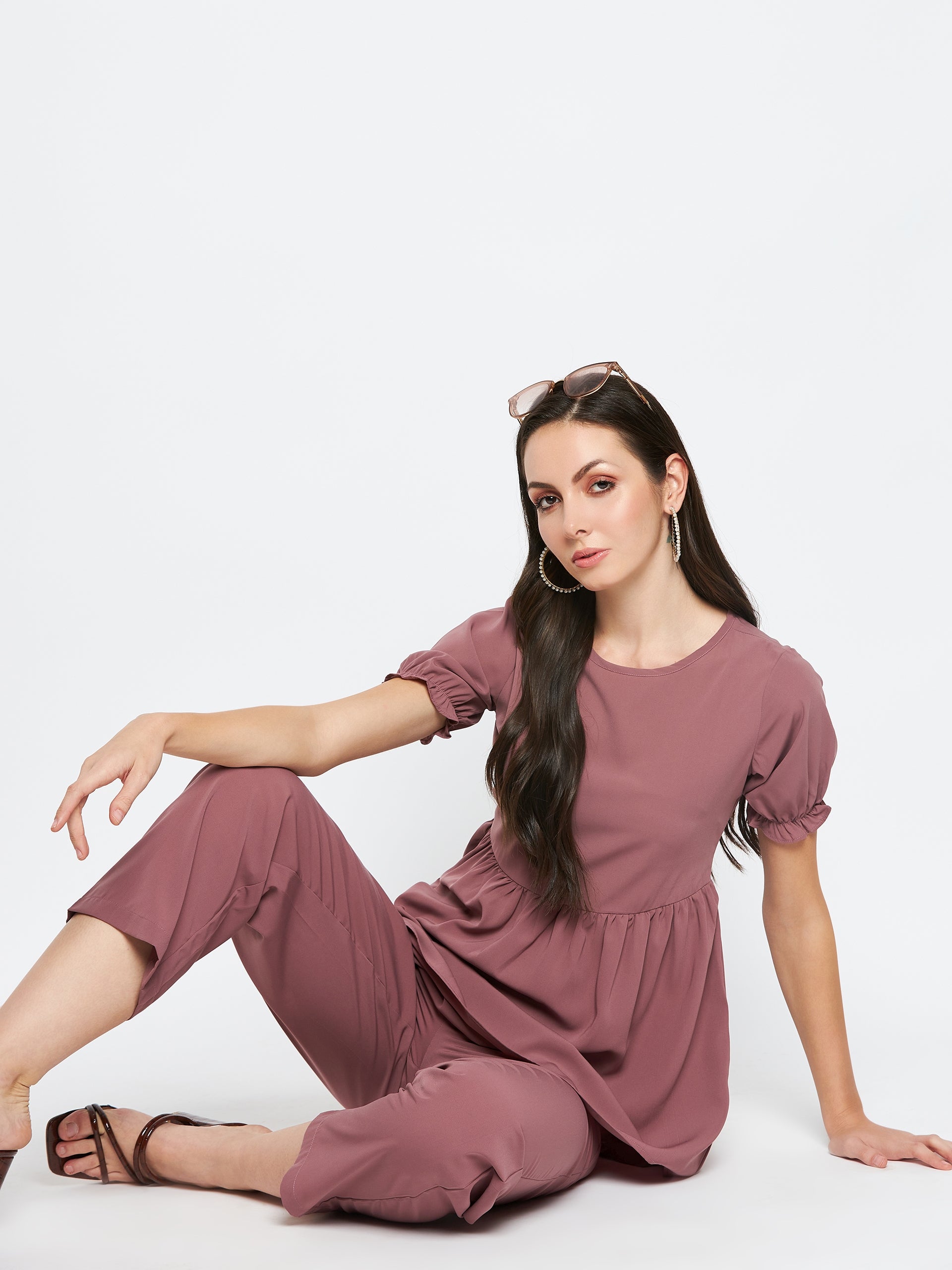 Nabia Women Puce Pink Solid Co-Ord Set