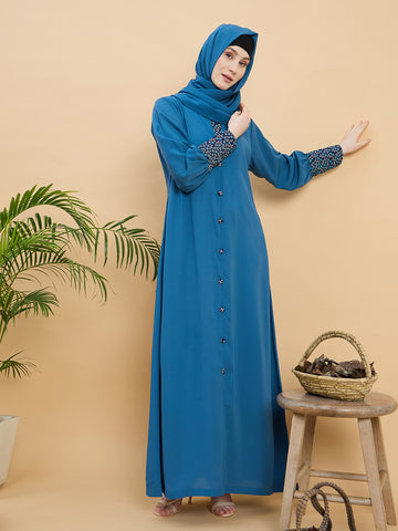 Solid Sky Blue Abaya Burqa with Matching Hijab