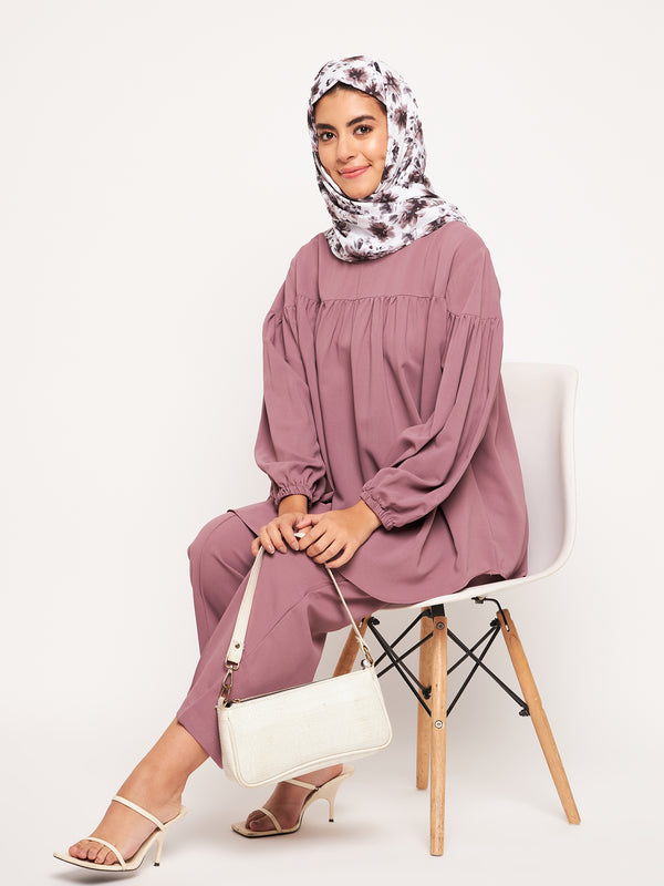 Nabia Pink Solid Elasticated Sleeves Co-ord Set for Women