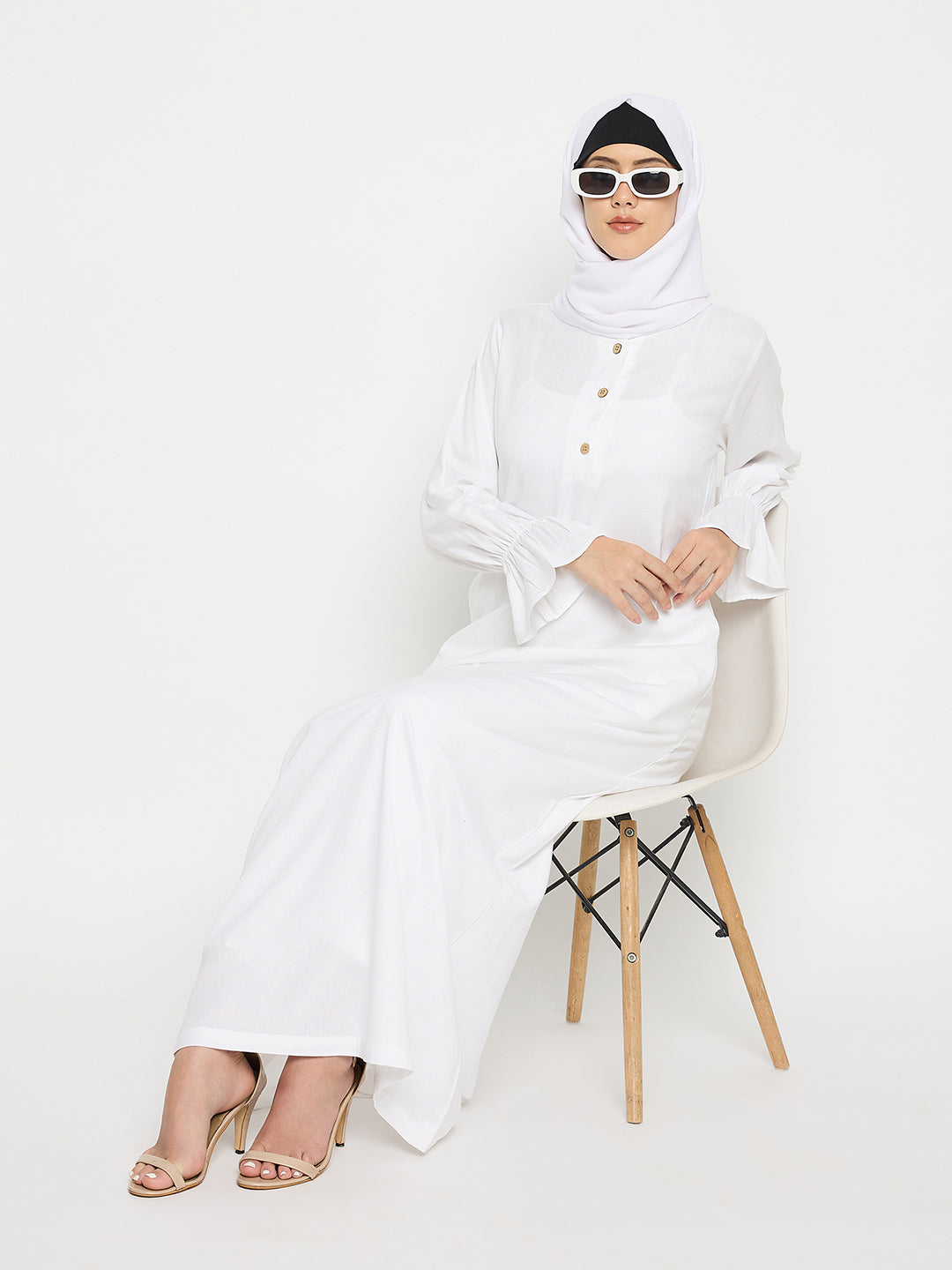 Rayon White Abaya Burqa with Black Georgette Hijab