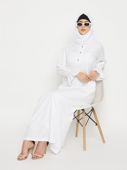 Rayon White Abaya Burqa with Black Georgette Hijab