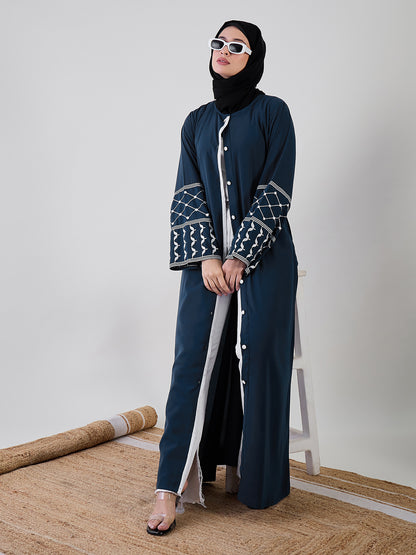 Nabia Front Open Kefiyyeh Embroidered with Black Georgette Hijab