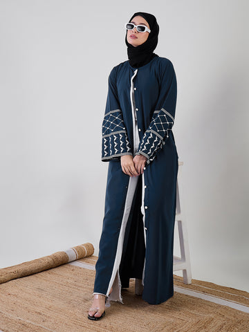Nabia Front Open Kefiyyeh Embroidered with Black Georgette Hijab