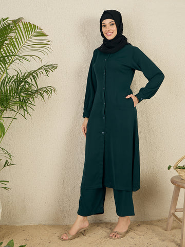 Nabia Green Solid Co-ord Set for Women