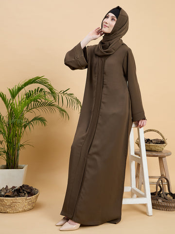 Oat (Khaki) Front Open Dubai Abaya Burqa with Matching Hijab