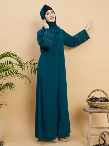 Women’s Solid Green Abaya Burqa with Matching Hijab