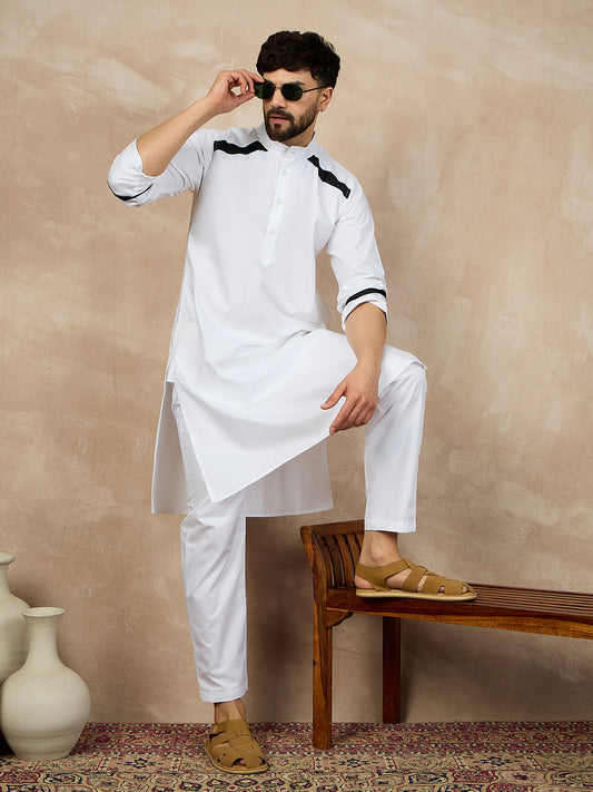 Nabia White Cotton Kurta For Men
