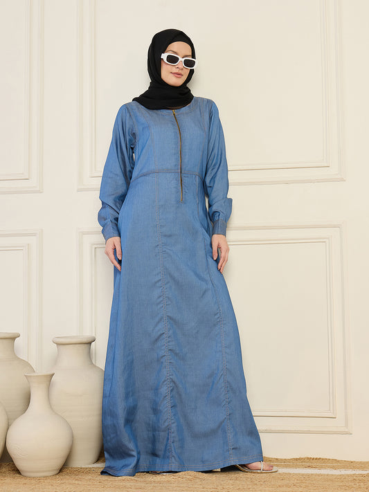 Nabia Denim Abaya With Black Georgette Hijab