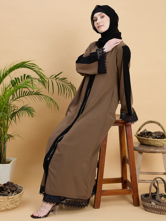 Front Open Zip Abaya Burqa with Black Georgette Hijab