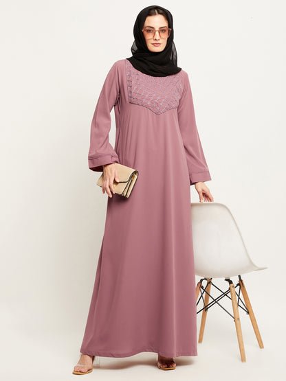 Nabia Women Solid Puse Pink Abaya Burqa With Georgette Scarf