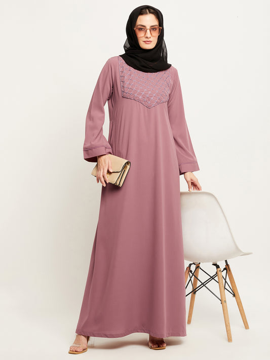 Nabia Women Solid Puse Pink Abaya Burqa With Georgette Scarf