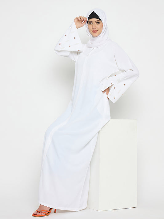 Handwork White Luxury Abaya Burqa with Black Hijab