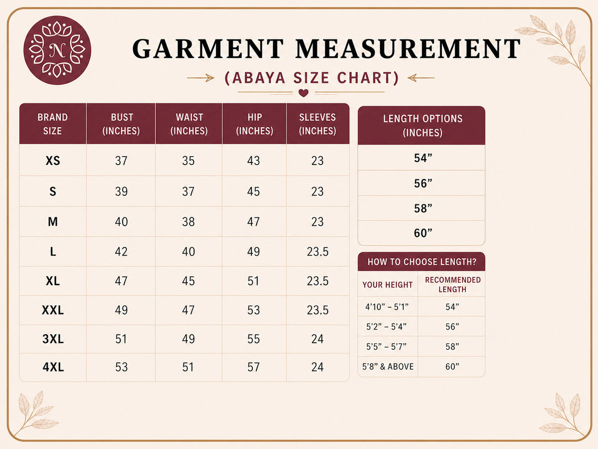 Product size chart