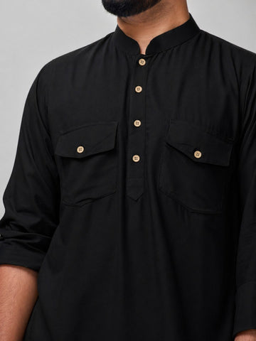 Nabia Men’s Black Solid Farsi Kurta Pants Set