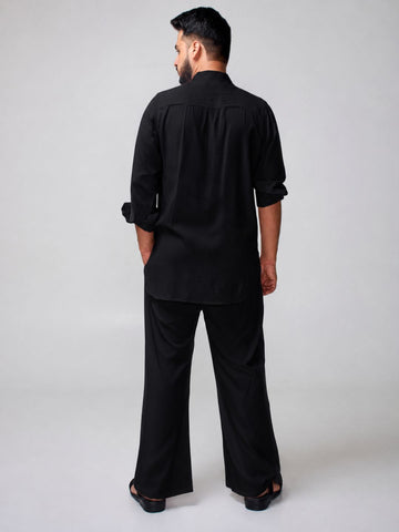 Nabia Men’s Black Solid Farsi Kurta Pants Set