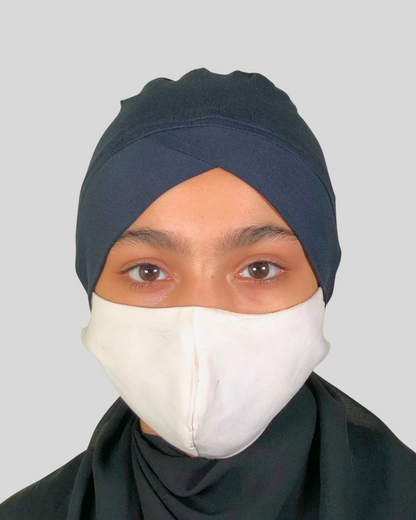 Plain Blue Turban-style cap Hijab