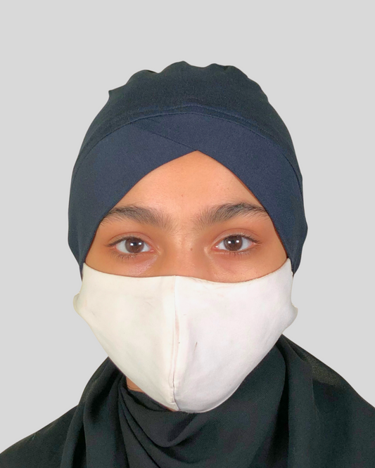 Plain Blue Turban-style cap Hijab