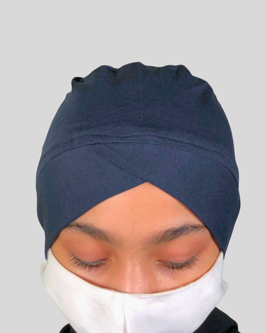 Plain Blue Turban-style cap Hijab