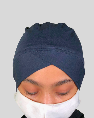 Plain Blue Turban-style cap Hijab