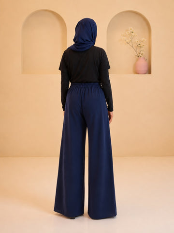 Women’s Modest Overlap Solid Navy Blue Trousers