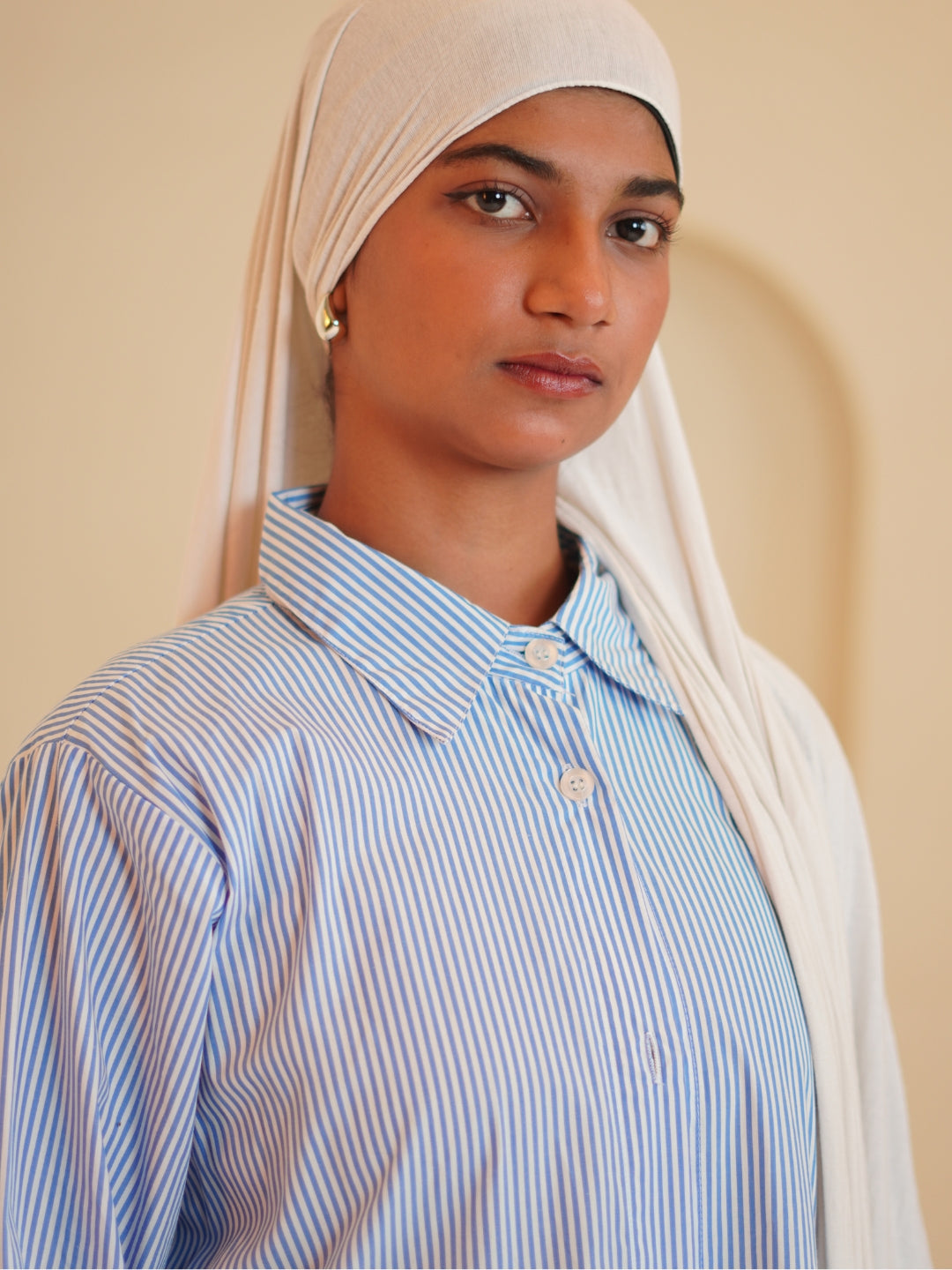 Blue Front Open Striped Shirt Dress