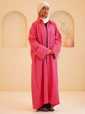 Baby Pink Front Open Solid Shirt Dress