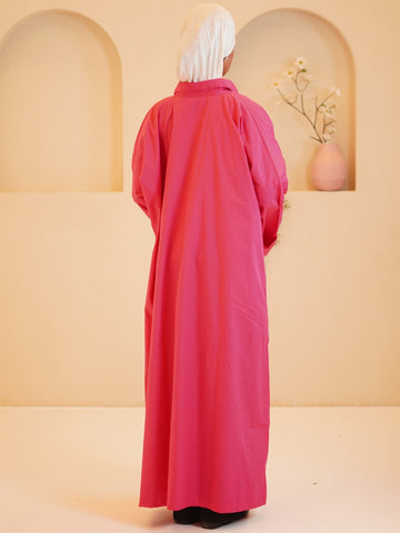Baby Pink Front Open Solid Shirt Dress