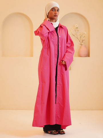 Baby Pink Front Open Solid Shirt Dress