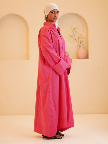 Baby Pink Front Open Solid Shirt Dress