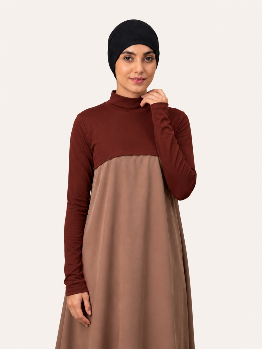 Women's Brown Solid Neck & Sleeve Extender