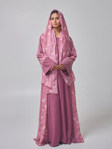2 Piece Modest Printed Shrug Abaya with Matching Hijab for Women