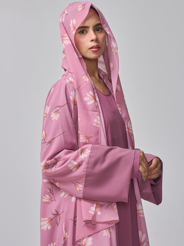 2 Piece Modest Printed Shrug Abaya with Matching Hijab for Women