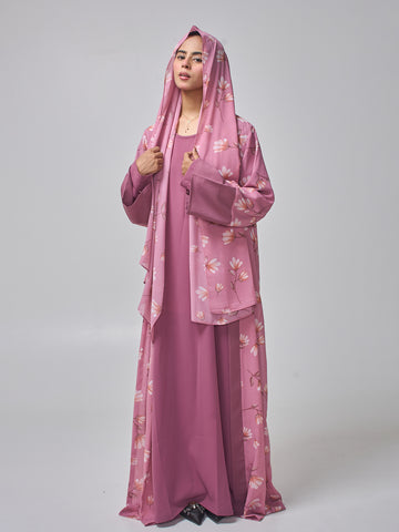 2 Piece Modest Printed Shrug Abaya with Matching Hijab for Women