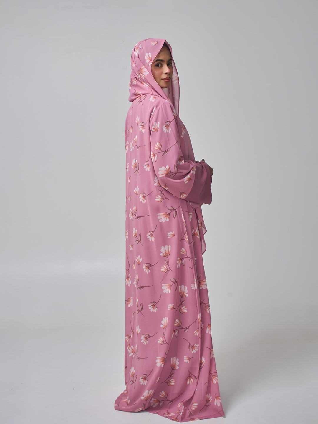 2 Piece Modest Printed Shrug Abaya with Matching Hijab for Women