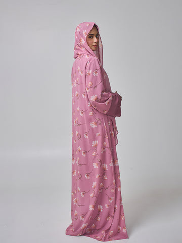 2 Piece Modest Printed Shrug Abaya with Matching Hijab for Women