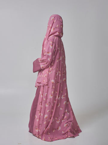 2 Piece Modest Printed Shrug Abaya with Matching Hijab for Women