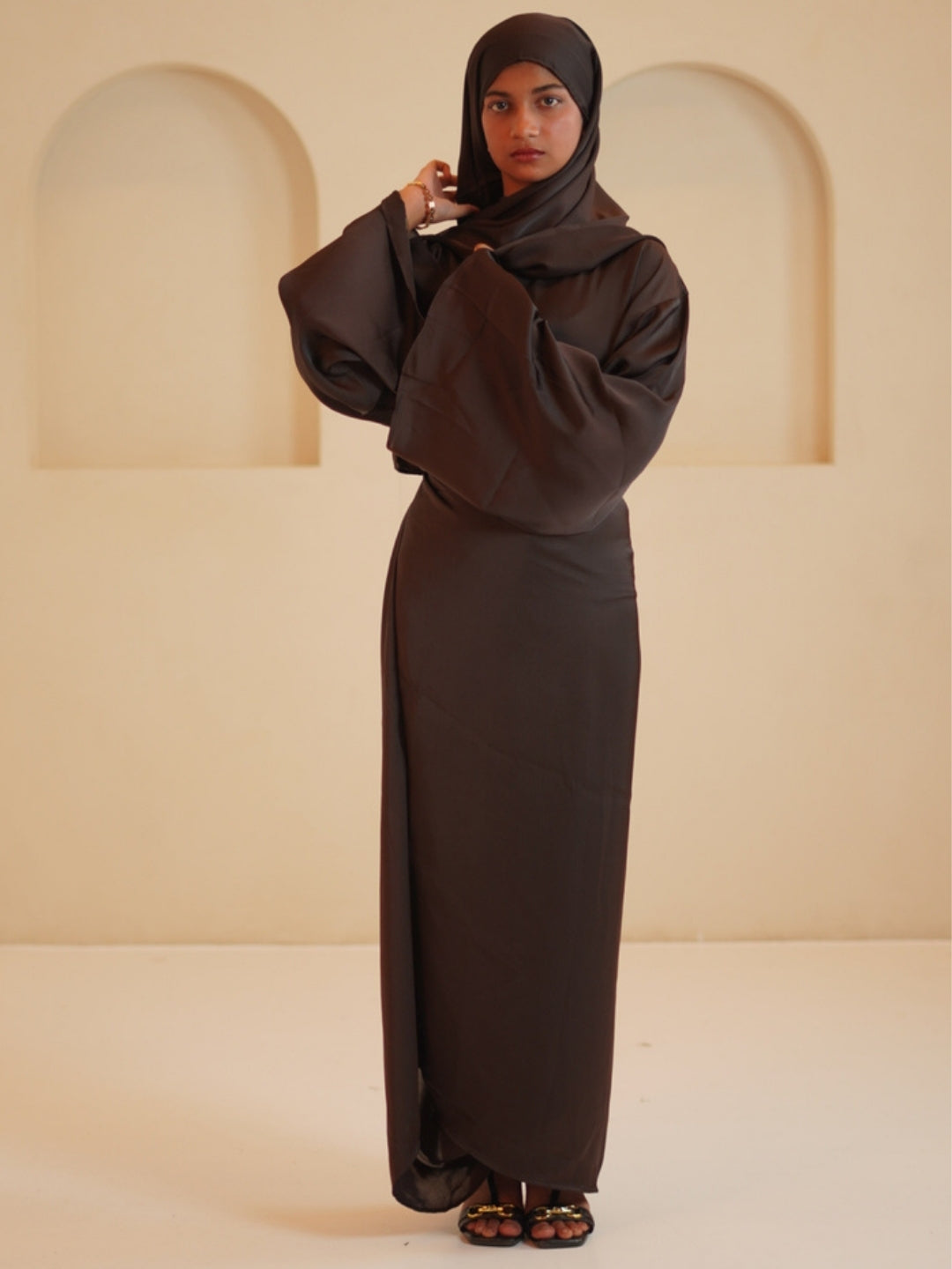 Modest Classic Drape 1 Piece Dress with Matching Dupatta