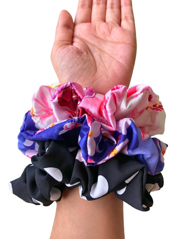 Set Of 3 Multicoloured Printed Women Scrunchies Ponytail Holders