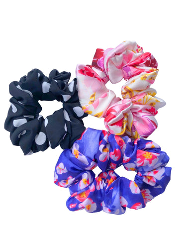 Set Of 3 Multicoloured Printed Women Scrunchies Ponytail Holders