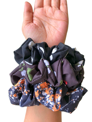 Multicoloured Printed Set Of 3 Women Scrunchies Ponytail Holders