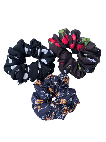 Multicoloured Printed Set Of 3 Women Scrunchies Ponytail Holders