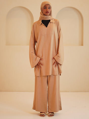 Women’s Modest Beige Retro Co-Ord Set