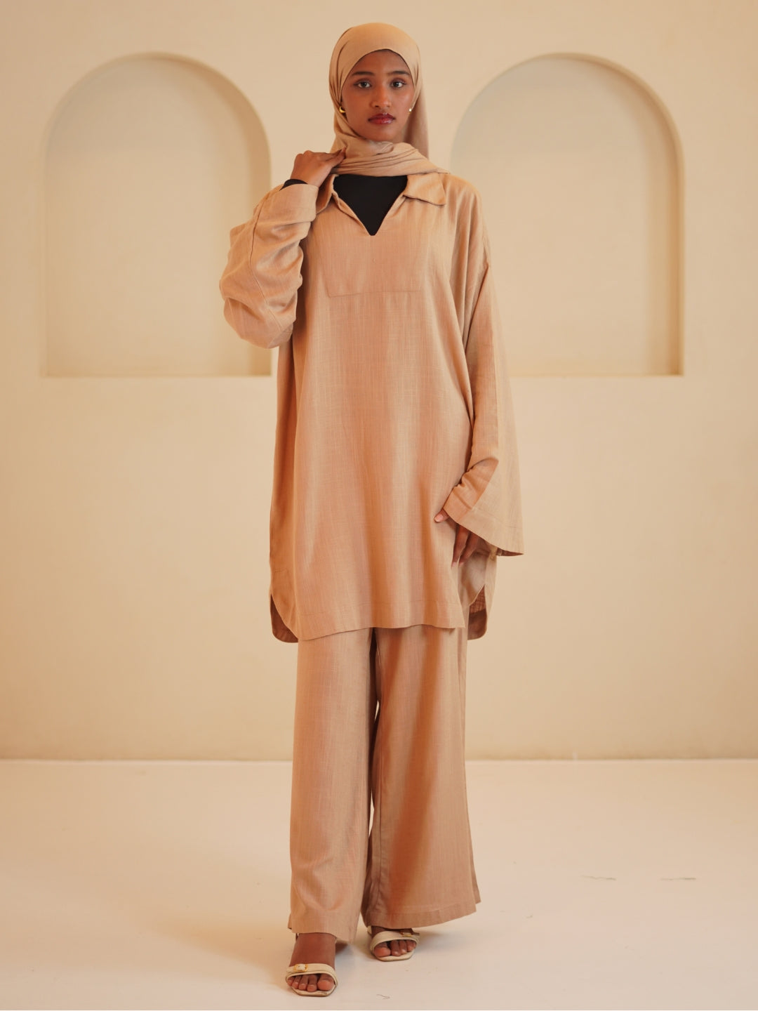 Women’s Modest Beige Retro Co-Ord Set