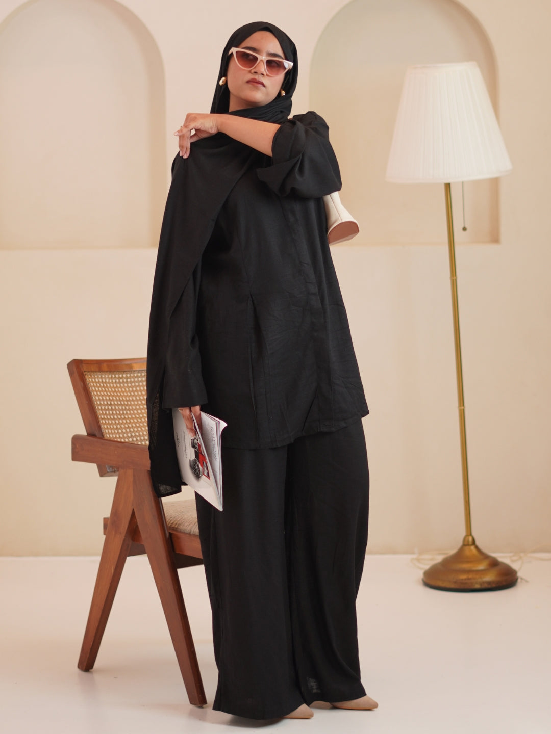 Women’s Modest Black Tuck Detail Co-Ord Set